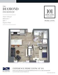 The Diamond floor plan one bedroom  at 101 Base Line Road West, Ontario