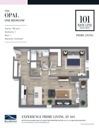 an image of the opal one bedroom floor plan