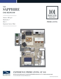 the sapphire floorplan, one bedroom
