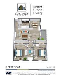 A floor plan for a 2 bedroom apartment at Oakland Avenue.