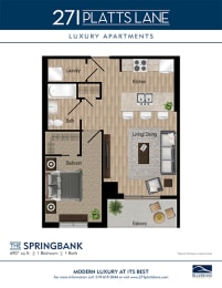 Springbank apartment floorplan, 1 bedroom, 1 bathroom 690 square feet with balcony