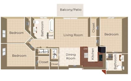 A floor plan of a house with a balcony and a patio.