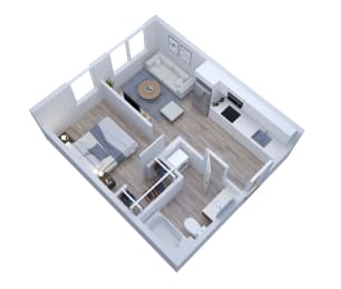 a floor plan of a small apartment with a bedroom and a living room