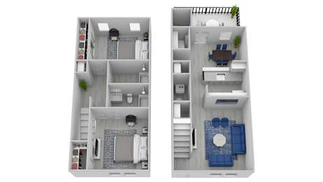  Floor Plan 2 Bed 2 Bath Townhome - Standard