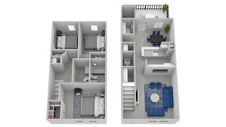  Floor Plan 3 Bed 2 Bath Townhome - Standard