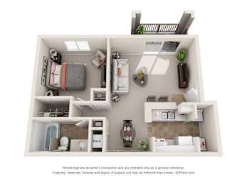 a 1 bedroom floor plan with a bathroom and a living room