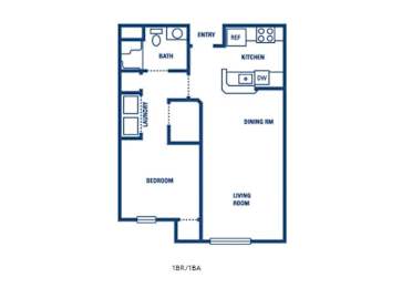A floor plan of a one bedroom apartment.