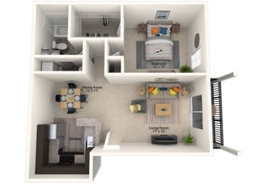 1 Bed 1 Bath Floor Plan with 664 Sq. Ft. at Misty Ridge Apartments, Woodbridge, VA 22191