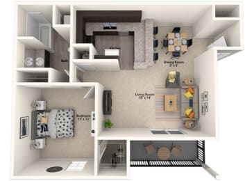 1 Bed 1 Bath Floor Plan with 759 Sq. Ft. at Misty Ridge Apartments, Woodbridge, 22191