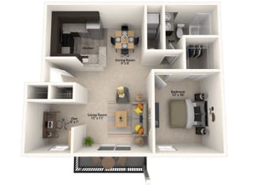 1 Bed 1 Bath Floor Plan with 703 Sq. Ft. at Misty Ridge Apartments, Woodbridge, VA