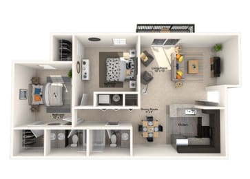 1 Bed 1 Bath Floor Plan with 759 Sq. Ft. at Misty Ridge Apartments, Woodbridge