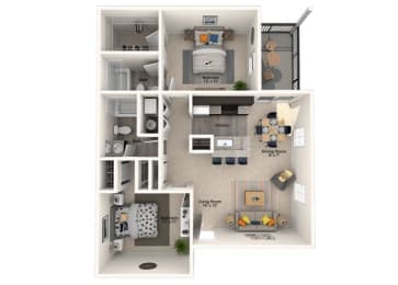 2 Bed 2 Bath Floor Plan with 885 Sq. Ft. at Misty Ridge Apartments, Virginia