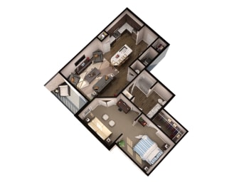1 Bed 1 Bath Floor Plan  | 900 Sq. Ft.at Residence at Riverwatch, Augusta, GA, 30909