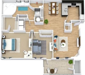 2 Bed 1 Bath Floor Plan with 1,164 Sq. Ft. at High Ridge Apartments, Athens, GA 30606