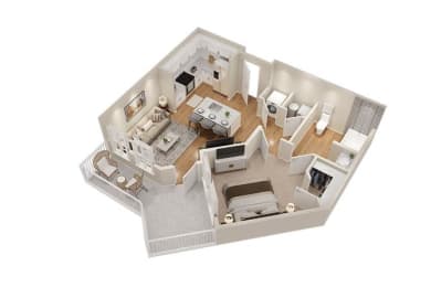 1 Bed 1 Bath Floor Plan | 611 Sq. Ft. at The Flats at Southlawn Apartments, Lawrenceville, GA 30046