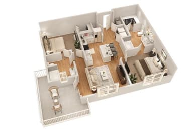 2 Bed 2 Bath Floor Plan | 995 Sq. Ft. at The Flats at Southlawn Apartments, Georgia, 30046