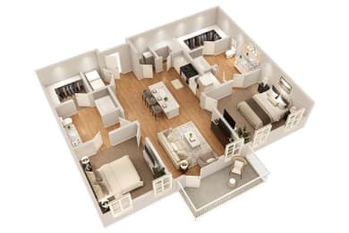 2 Bed 2 Bath Floor Plan |1,090 Sq. Ft. at The Flats at Southlawn Apartments, Georgia