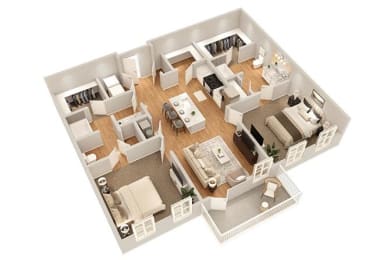 2 Bed 2 Bath Floor Plan | 1,009 Sq. Ft. at The Flats at Southlawn Apartments, Lawrenceville, GA 30046