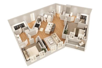 2 Bed 2 Bath Floor Plan | 1,268 Sq. Ft. at The Flats at Southlawn Apartments, Georgia, 30046