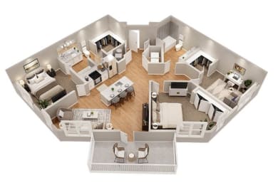 3 Bed 2 Bath Floor Plan | 1,375 Sq. Ft. at The Flats at Southlawn Apartments, Lawrenceville