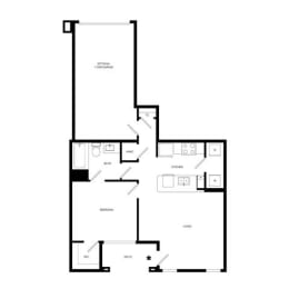 1 Bed 1 Bath Floor Plan | 760 Sq. Ft. at Promenade at Newnan Crossing, Newnan, 30265