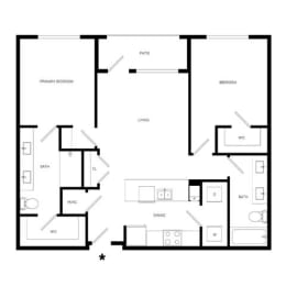 2 Bed 2 Bath Floor Plan | 1,046 Sq. Ft. at Promenade at Newnan Crossing, Georgia