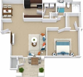 1 Bed 1 Bath Floor Plan | 850 Sq. Ft. at Bedford Parke Apartments, Warner Robins, 31088