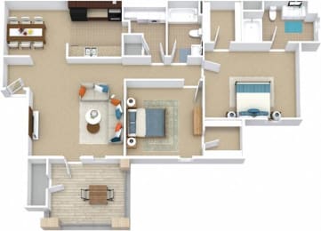 2 Bed 2 Bath Floor Plan | 1,238 Sq. Ft. at Bedford Parke Apartments, Warner Robins