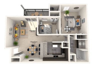2 Bed 1 Bath Floor Plan with 855 Sq. Ft. at Misty Ridge Apartments, Woodbridge, VA
