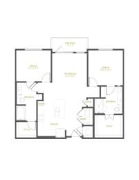 B1 Floor Plan | 1,108 Sq. Ft. at The Quincy Apartments, Georgia, 30102