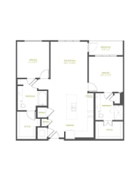 B2A Floor Plan | 1,221 Sq. Ft. at The Quincy Apartments, Acworth