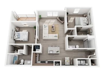 Watermark Floor Plan | 1,232 Sq. Ft. at Village at Westland Cove Apartments, Tennessee, 37922
