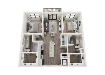 B1 Floor Plan | 980 Sq. Ft. at One Riverside Apartments, Tennessee