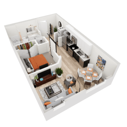 1 bed 1 bath floor plan with 585 Sq. Ft. at Vista Brooklynn Apartments, Jacksonville