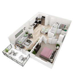1 bed 1 bath floor plan B with 731-739 Sq. Ft. at Vista Brooklynn Apartments, Florida