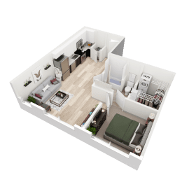 1 bed 1 bath floor plan D with 799 Sq. Ft. at Vista Brooklynn Apartments, Jacksonville, Florida