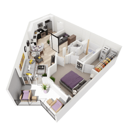 1 bed 1 bath floor plan F with 858 Sq. Ft. at Vista Brooklynn Apartments, Jacksonville