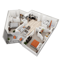 2 bed 2 bath floor plan A with 1,007 Sq. Ft. at Vista Brooklynn Apartments, Jacksonville, FL, 32202