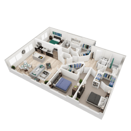 3 bed 2 bath floor plan with 1,626 Sq. Ft. at Vista Brooklynn Apartments, Florida, 32202