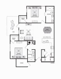 2 bed 2 bath floor plan with 1,255 Sq. Ft. at Residences at 393 North Apartments, Florida