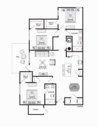 3 bed 2 bath floor plan with 1,500 Sq. Ft. at Residences at 393 North Apartments, Florida, 32459
