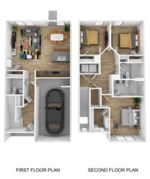 3 bed 2.5 bath floor plan with 1,381 Sq. Ft. at Summit Place Apartments, Tennessee