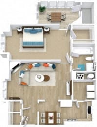 1 Bed 1 Bath Floor Plan | 823-923 Sq. Ft. at Abbington Place Apartments, North Carolina