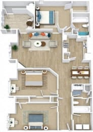 3 Bed 2 Bath Floor Plan | 1,418 Sq. Ft. at Abbington Place Apartments, Greensboro , NC 27407