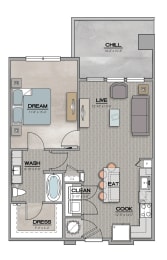 1 Bed 1 Bath Floor Plan | 780 Sq. Ft. at The Louis Apartment Flats, Kentucky