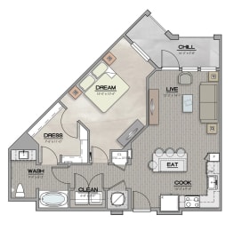 1 Bed 1 Bath Floor Plan | 833 Sq. Ft. at The Louis Apartment Flats, Kentucky, 40241
