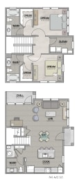 3 Bed 2.5 Bath Floor Plan | 1,449  Sq. Ft. at The Louis Apartment Flats, Louisville