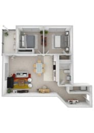 2 Bed 1 Bath Floor Plan | 1,031 Sq. Ft. at Skyloft in Asheville, 28803