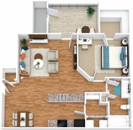 One Bedroom One Bathroom Floor Plan | 815 Sq. Ft. at Huntington Chase Apartments, Warner Robins, GA 31088