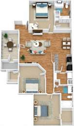 3 Bedroom 2 Bathroom FloorPlan at Huntington Chase Apartments, Warner Robins, Georgia